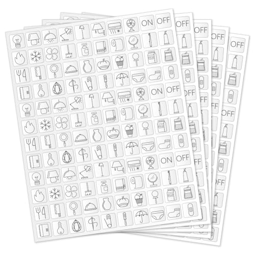 GOMAKERER 600 Stück Lichtschalter Aufkleber, 40 Designs Transparent Schalter ID Aufkleber Schwarz Schalttafel Label Aufkleber Für Hause Küche Badezimmer Büroschule 15x15mm von GOMAKERER
