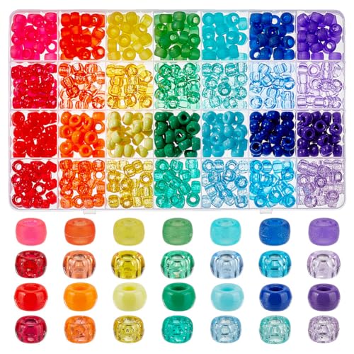 GOMAKERER 700 Stück 28 Farben Pony Perlen zum Auffädeln, 9mm Regenbogen Freundschaftsperle Kandi Haarperlen Bastelperlen mit Großem Loch Für Mädchen DIY Halsketten Schmuckherstellung von GOMAKERER