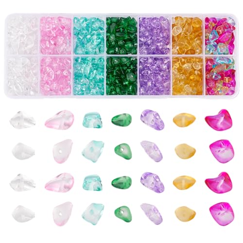 GOMAKERER 84g 7 Farben Transparente Glasperlenstränge Edelstein Imitationskristallperlen Sprühbemalt Bunte Abstandsperlen Unregelmäßige Kristallsplitter Zum Selbermachen von Schmuck von GOMAKERER