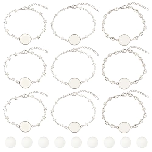 GOMAKERER 9 Stück Set Mit Verstellbaren Armbandfassungen 16mm 304 Edelstahl Blank Tray Armband Glas Cabochon DIY Foto Armband Für Slide Armband Schmuck Machen (Stern Kreuz Oval) von GOMAKERER