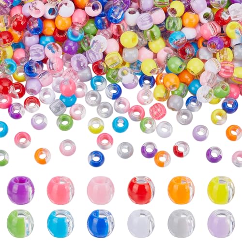 GOMAKERER Acryl-Pony-Perlen, halbtransparent, mehrfarbig, rund, Kunststoff-Abstandshalter mit großen Löchern, für Haar- und Schmuckherstellung, 600 Stück von GOMAKERER