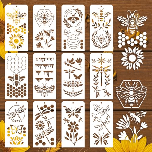 GOMAKERER Bienen- und Libellen-Schablonen zum Malen, 12 Stile, Bienenwaben-Malschablonen, wiederverwendbare Kunst-Zeichen-Vorlagen zum Malen an der Wand, Holz, Heimdekoration, 12 Stück GOMAKERER Bienen- und Libellen-Schablonen zum Malen, 12 Stile, Bienenwaben-Malschablonen, wiederverwendbare Kunst-Zeichen-Vorlagen zum Malen an der Wand, Holz, Heimdekoration, 12 Stück von GOMAKERER