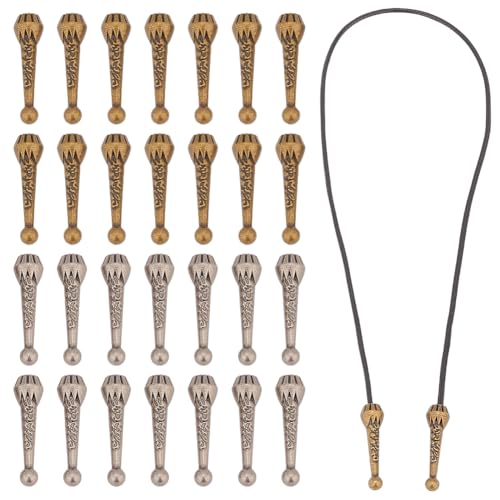 GOMAKERER Bolo-Krawattenspitzen, Ersatz-Endkappen, Legierung, Ersatz für Bolo-Krawatten, Schmuckherstellung, geeignet für 4 mm geflochtene Lederschnur (Antik-Silber und Antik-Bronze), 28 Stück von GOMAKERER