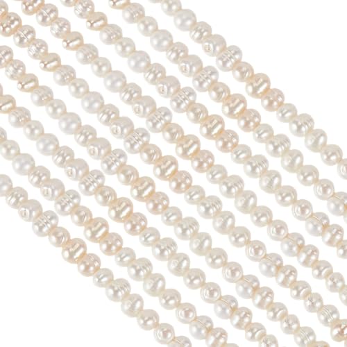 GOMAKERER Ca. 52 Stück Naturperlen 6mm Glänzende Natürliche Süßwasser Zuchtperlen Biskuitfarben Reisform Perlen Zur Herstellung von Halsketten Und Schmuck 1 Strang (0.7 Mm Loch) von GOMAKERER