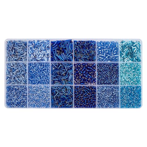 GOMAKERER Ca. 6000 Stück 18 Stile Blaue Serie Glasperlen 2~8mm Mini Perlen Runde Rocailles Perlen Lose Abstandsperlen Transparente Massenperlen Zur Schmuckherstellung von GOMAKERER