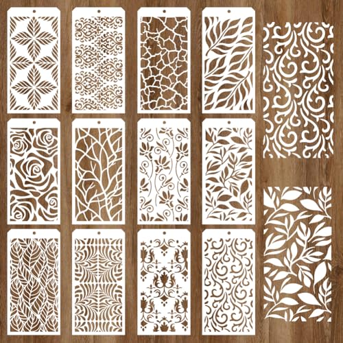 GOMAKERER Dekorative Malschablonen, 12 Stile, Blumenblatt, umfassende Textur, Malschablonen, wiederverwendbar, Kunstzeichnungsvorlagen zum Malen an der Wand, Holz, Heimdekoration, 12 Stück GOMAKERER Dekorative Malschablonen, 12 Stile, Blumenblatt, umfassende Textur, Malschablonen, wiederverwendbar, Kunstzeichnungsvorlagen zum Malen an der Wand, Holz, Heimdekoration, 12 Stück von GOMAKERER