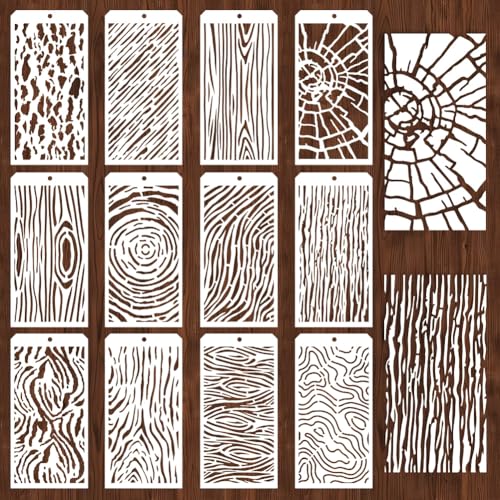 GOMAKERER Dekorative Malschablonen, 12 Stile, gemischte abstrakte Holzstruktur, gemischte Craquelé-Malschablonen, wiederverwendbare Kunst-Zeichen-Vorlagen zum Malen an der Wand, Holz, Heimdekoration GOMAKERER Dekorative Malschablonen, 12 Stile, gemischte abstrakte Holzstruktur, gemischte Craquelé-Malschablonen, wiederverwendbare Kunst-Zeichen-Vorlagen zum Malen an der Wand, Holz, Heimdekoration von GOMAKERER