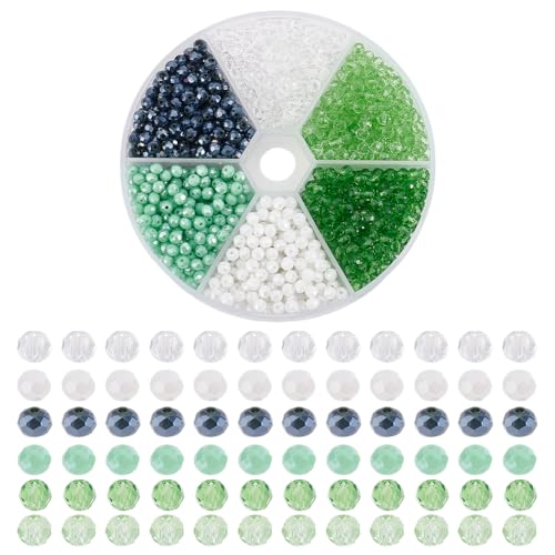 GOMAKERER Etwa 1356 Stück Facettierte Glaskristallperlen 6 Farben 4mm Kristallperlen Der Grünen Serie Galvanisierte Glasperlen Rondelle Lose Abstandsperlen Zur Herstellung von DIY Schmuck von GOMAKERER