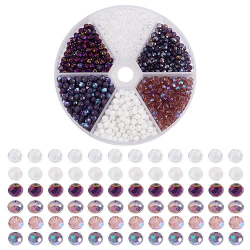 GOMAKERER Etwa 1356 Stück Facettierte Glaskristallperlen 6 Farben 4mm Kristallperlen Der Lila Serie Galvanisierte Glasperlen Rondelle Lose Abstandsperlen Zur Herstellung von DIY Schmuck von GOMAKERER