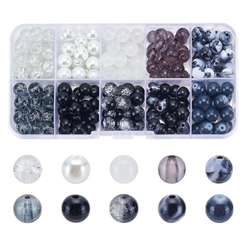 GOMAKERER Glasperlen zur Schmuckherstellung, 8 mm, runde Glasperlen, Acrylperlen, Abstandhalter, lose Perlen für Armbänder, Halsketten, Ohrringe, Schmuckherstellung, 220 Stück von GOMAKERER