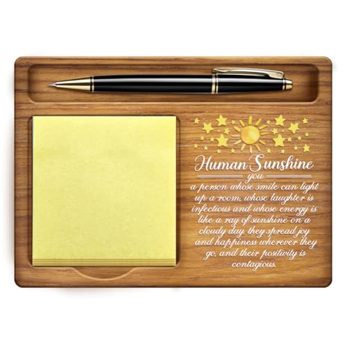 GOMAKERER Haftnotizhalter Human Sunshine Holz Memohalter Farbige Sonnen Und Sternen Notiz Organizer Selbstklebende Notizblockhalter Holz Bürodekor Für Den Schreibtisch Geschenk 16.5x12x1.5cm von GOMAKERER