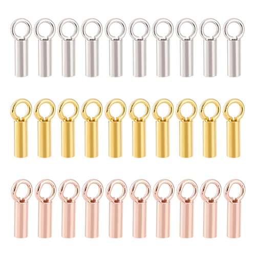 GOMAKERER Kordelenden aus 925er-Sterlingsilber, 3 Farben, mit Schlaufen für 1 mm Perlenschnur, Drahtfaden, Schmuckherstellung, 30 Stück von GOMAKERER