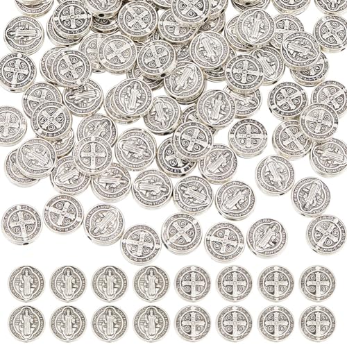 GOMAKERER Kreuzperlen aus Legierung, flache runde Metallperlen, Kruzifixperlen, tibetischer Stil, Religionsperlen, Vintage, Antik-Silber, 10 mm, für Schmuckherstellung, Basteln, 100 Stück GOMAKERER Kreuzperlen aus Legierung, flache runde Metallperlen, Kruzifixperlen, tibetischer Stil, Religionsperlen, Vintage, Antik-Silber, 10 mm, für Schmuckherstellung, Basteln, 100 Stück von GOMAKERER