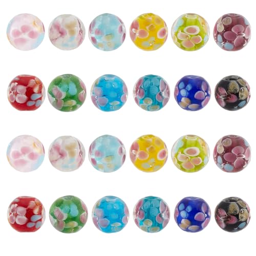 GOMAKERER Millefiori Glasperlen in 12 Farben, rund, europäisches Muranoglas, handgefertigt, lose Kristallperlen für Schmuckherstellung, 12 mm, 24 Stück von GOMAKERER