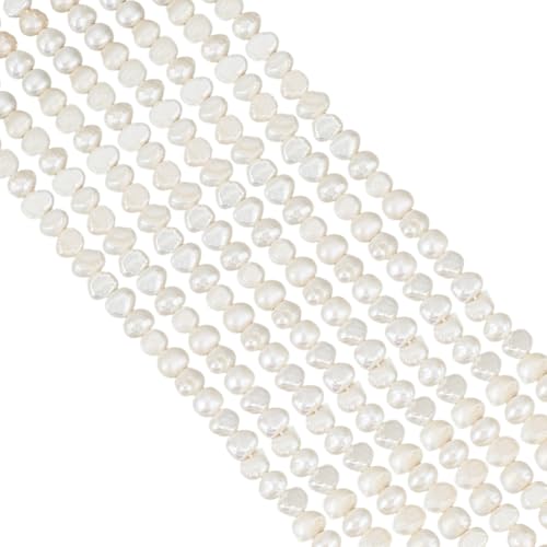 GOMAKERER Natürliche Perlen, 6 mm, cremeweiße Süßwasser-Zuchtperlen, glänzend, zweiseitig, poliert, oval, für Schmuckherstellung, 1 Strang (0,6 mm Loch), ca. 57 Stück von GOMAKERER