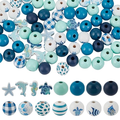 GOMAKERER Ozean-Holzperlen, 14 Stile, blaue Holzperlen, Schildkröte, Seepferdchen, Delfin, Seestern, runde Holzperlen, Sommer, nautische europäische Perlen für Schmuckherstellung, Party GOMAKERER Ozean-Holzperlen, 14 Stile, blaue Holzperlen, Schildkröte, Seepferdchen, Delfin, Seestern, runde Holzperlen, Sommer, nautische europäische Perlen für Schmuckherstellung, Party von GOMAKERER