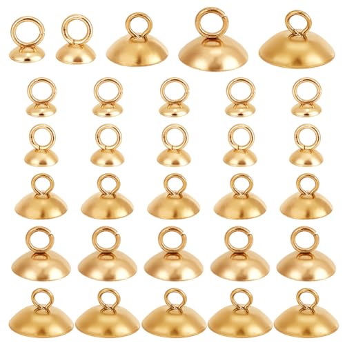 GOMAKERER Perlenkappen-Anhänger in 5 Größen, goldener 304 Edelstahl, runde Bügel-Verschluss, Perlenkappen mit Schlaufe, baumelnder Perlenanhänger, Verbindungsstück für Schmuckherstellung, Basteln, 75 von GOMAKERER