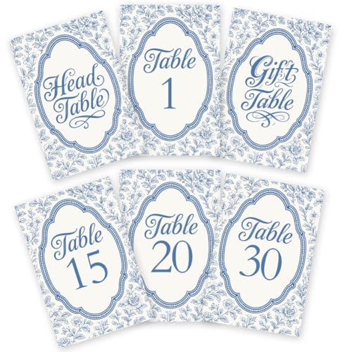 GOMAKERER Tischnummern für Hochzeiten, 32 Stück, 1–30, blaue Blume, Retro-Bordüre, doppelseitig, Hochzeitstischnummern, Schilder mit Kopf, Tischkarte, Party-Mittelstück für Geburtstag, Braut GOMAKERER Tischnummern für Hochzeiten, 32 Stück, 1–30, blaue Blume, Retro-Bordüre, doppelseitig, Hochzeitstischnummern, Schilder mit Kopf, Tischkarte, Party-Mittelstück für Geburtstag, Braut von GOMAKERER
