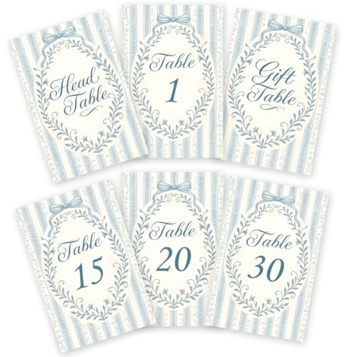 GOMAKERER Tischnummernkarten für Hochzeiten, 1–30 blau-weiße Streifen, doppelseitig, Hochzeits-Tischnummern, Schilder mit Kopf und Geschenk-Tischkarte, Party-Mittelstück für Geburtstag, Braut GOMAKERER Tischnummernkarten für Hochzeiten, 1–30 blau-weiße Streifen, doppelseitig, Hochzeits-Tischnummern, Schilder mit Kopf und Geschenk-Tischkarte, Party-Mittelstück für Geburtstag, Braut von GOMAKERER