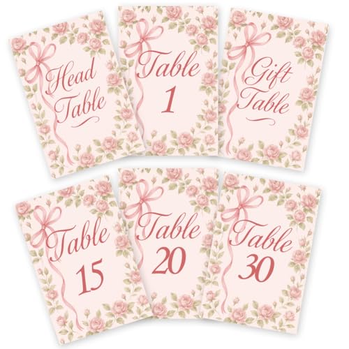 GOMAKERER Tischnummernkarten für Hochzeiten, 32 Stück, 1–30, rosa Schleife, Blume, doppelseitig, Hochzeitstischnummern, Schilder mit Kopf und Geschenkkarte, Party-Mittelstück für Geburtstag, Braut GOMAKERER Tischnummernkarten für Hochzeiten, 32 Stück, 1–30, rosa Schleife, Blume, doppelseitig, Hochzeitstischnummern, Schilder mit Kopf und Geschenkkarte, Party-Mittelstück für Geburtstag, Braut von GOMAKERER