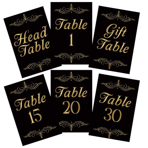 GOMAKERER Tischnummernkarten für Hochzeiten, 32 Stück, 1–30, schwarze, goldene Zahlen, doppelseitige Hochzeitstischnummern, Schilder mit Kopf und Geschenk-Tischkarte, Party-Mittelstück für Geburtstag GOMAKERER Tischnummernkarten für Hochzeiten, 32 Stück, 1–30, schwarze, goldene Zahlen, doppelseitige Hochzeitstischnummern, Schilder mit Kopf und Geschenk-Tischkarte, Party-Mittelstück für Geburtstag von GOMAKERER