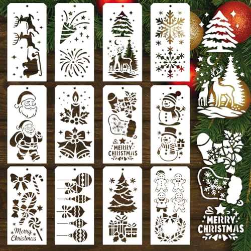 GOMAKERER Weihnachtsschablonen zum Malen, 12 Stile, Weihnachtsmann, Schneemann, Lebkuchenmann, Malschablonen, wiederverwendbar, Kunststoff, Zeichenschablonen für Scrapbooking, DIY, Kunsthandwerk GOMAKERER Weihnachtsschablonen zum Malen, 12 Stile, Weihnachtsmann, Schneemann, Lebkuchenmann, Malschablonen, wiederverwendbar, Kunststoff, Zeichenschablonen für Scrapbooking, DIY, Kunsthandwerk von GOMAKERER
