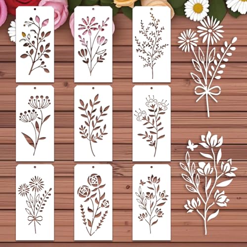 GOMAKERER Wildflowe-Schablonen zum Malen, 9 Stile, Blumenblatt-Malschablonen, wiederverwendbare Kunst-Zeichen-Vorlagen zum Malen an der Wand, Holz, Heimdekoration, 9 Stück GOMAKERER Wildflowe-Schablonen zum Malen, 9 Stile, Blumenblatt-Malschablonen, wiederverwendbare Kunst-Zeichen-Vorlagen zum Malen an der Wand, Holz, Heimdekoration, 9 Stück von GOMAKERER