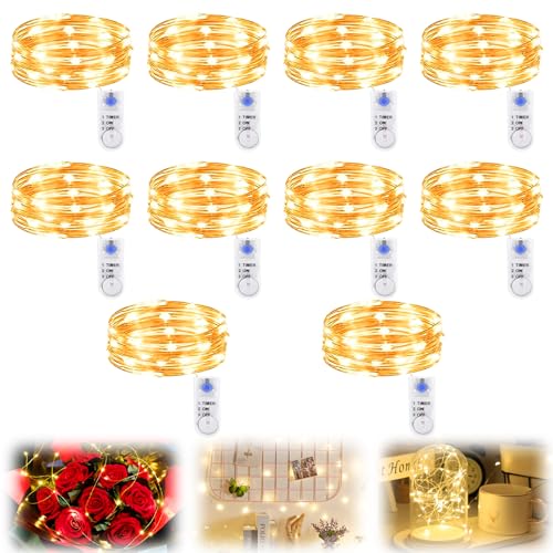 10 Stück LED Lichterkette Batterie mit Timer, 2M 20er Lichterkette mit Batterie DrahtlichterketteLichterkette Batteriebetrieben Fairy Light für Party Hochzeit Beleuchtung Deko (10, Warmweiß) von GOMETY