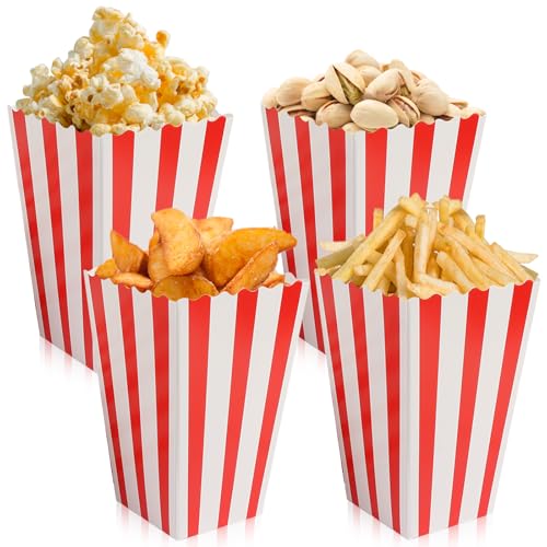 100 Stück Popcorn Tüten, Popcorn Boxes, Rot Candy Container box, Party Papiertüte, Streifen Popcorntüten, Pappe Snack Boxen, Kraftpapier Boxen für Geburtstagsfeier Kino Schulveranstaltungen Hochzeit von GOMETY
