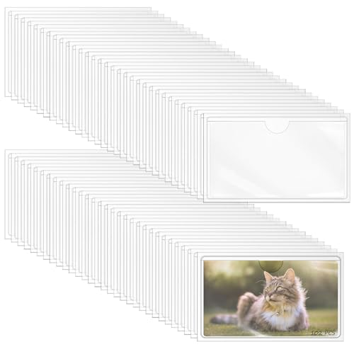 102 Stück Etikettenhalter Selbstklebend, 10 x 6 cm Visitenkartenhüllen mit Klebstoff, Wasserfest Windschutzscheibe Klebetasche, Selbstklebende Kartenhülle für Büro Zuhause Schule(Transparent) von GOMETY