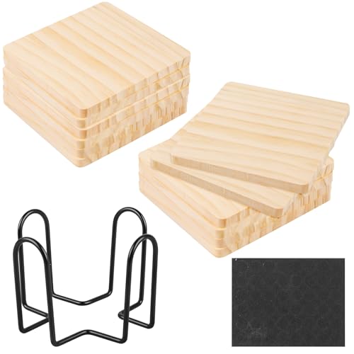 12er Set Unvollendete Holzuntersetzer, Topfuntersetzer Korkuntersetzer Set, Untersetzer Holz, Holz Kork Untersetzer, Quadratisch Blank Holzuntersetzer, rutschfeste Unterlage für Getränke Tassen Glas von GOMETY