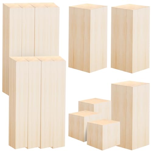 14 Stück Holzblöcke Schnitzholz Set, Lindenholz-Schnitzblöcke, 10 * 3 * 3CM/5 * 5 * 5CM/10 * 5 * 5CM Natürlich Lindenholz Holzblöcke, Balsaholz, Holzblock Massiv für Anfänger Handwerk DIY Schnitzen von GOMETY