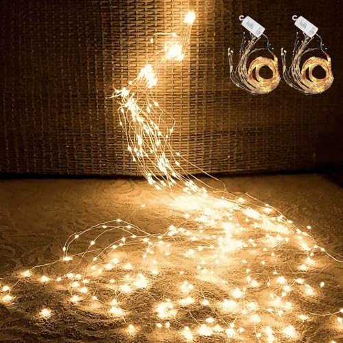 2 Stück Lichterschweif 2M 200 LED, 8 Modi Wasserfall Lichterkette mit Batterie, Timer und Fernbedienung, Wasserdichte Lichterstrang Lichterbündel Weihnachtsbeleuchtung für Weihnachten Innen Außen Deko 2 Stück Lichterschweif 2M 200 LED, 8 Modi Wasserfall Lichterkette mit Batterie, Timer und Fernbedienung, Wasserdichte Lichterstrang Lichterbündel Weihnachtsbeleuchtung für Weihnachten Innen Außen Deko von GOMETY