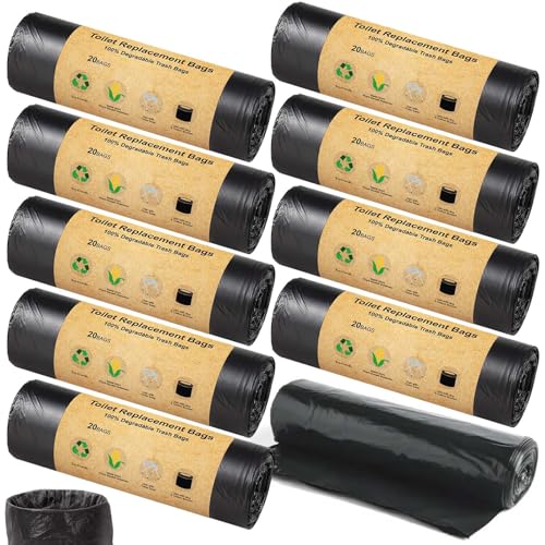 200 Stück Toilettenbeutel Schwarz Set, Biologisch Abbaubare Biomüllbeutel, Beutel für Campingtoiletten, Extra Dick Wasserdichte Trenntoilette Zubehör, für Mobile Toiletten, Wandern, Reisen (Schwarz2) von GOMETY