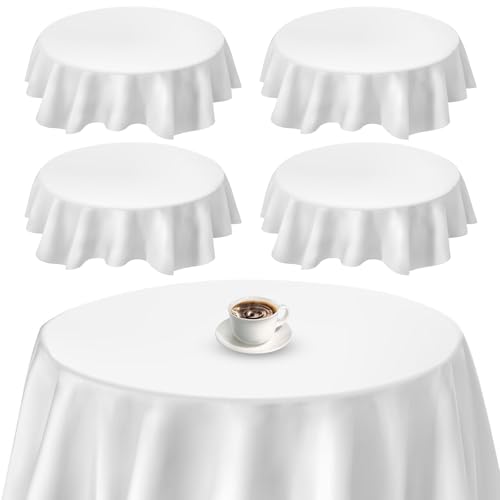 4-Pack Runde Tischdecke, 213cm Weiße Polyester Tischdecke, Moderne Tischwäsche, Premium Fleck und faltenfreie waschbare Gewebe Tischdecke, weiße Tischdecken für Esszimmer Garten Hochzeiten Outdoor von GOMETY