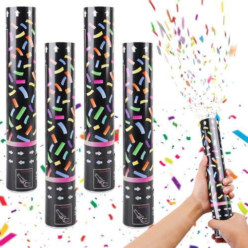 4 Stück Konfettikanone, 30cm Party Popper Bunt Biologisch Abbaubare, Konfettibomben Papier, Konfetti Shooter Konfetti-Röhren für Hochzeit Geburtstag Babyparty Karneval Party Zubehör(Bunt) von GOMETY