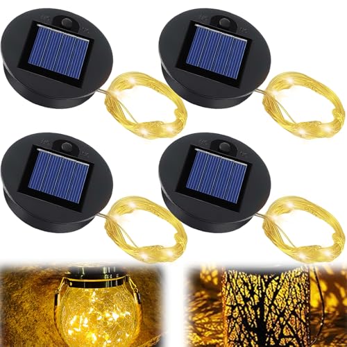 4 Stück Solarleuchten Ersatz Top mit Lichterketten für Garten: 8cm Solarleuchten Ersatzteile mit 2 LED, IP65 Wasserdicht DIY-Ersatz-Dekolicht Bundle, LED-Lichterketten aus Kupferdraht von GOMETY