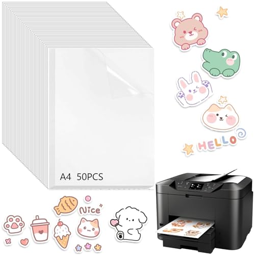 50 Blätter A4 Sticker Papier zum Bedrucken, A4 Aufkleber Papier zum Drucken Druckbare Inkjet Vinyl Aufkleber Druckpapier Matte Selbstklebende Aufkleber Wasserdichtes Blatt für Tintenstrahldrucker von GOMETY