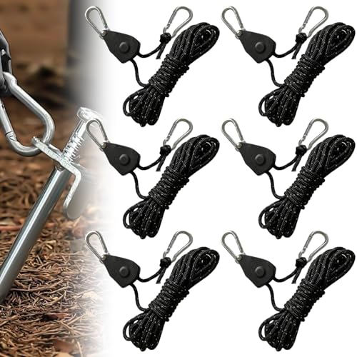 6 Stück 1/8 Zoll 4mm Seil Ratchet Hanger 4M, Einstellbare Seilhaken Seilratsche Seilaufhänger Reflektierend Abspannseile Leichte Abspannleine Zeltschnur mit Spanner für Zelt Zeltplane Camping (6) von GOMETY