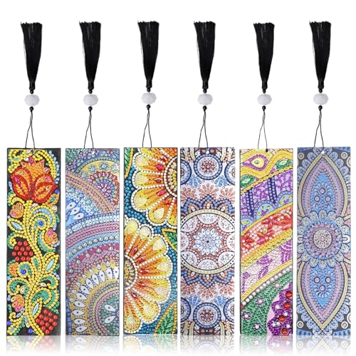 6 Stück Diamant Malerei Lesezeichen, Stickerei Malerei nach Zahlen Kit, 5D DIY Mandala Diamond Painting DIY Lesezeichen für Student Graduierung Geburtstag Geschenk Seite Markierung (Hell) von GOMETY