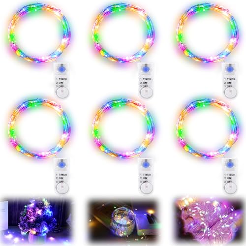6 Stück LED Lichterkette Batterie mit Timer, 2M 20er Lichterkette mit Batterie DrahtlichterketteLichterkette Batteriebetrieben Fairy Light für Party Hochzeit Beleuchtung Deko (6, Farbe) von GOMETY