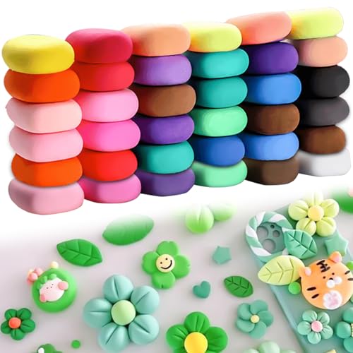 72 Stück 36 Farbe Modelliermasse Lufttrocknend, Ultraleicht Kinderknete, Lufttrockende Modelliermasse, DIY Air Dry Clay, Modellierung Ton Magic Clay mit werkzeugen für Kinder Schule von GOMETY
