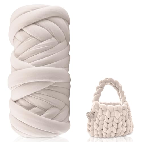 Armstricken Wolle, 500g/25m Sperrige Chunky Yarn Schlauchgarn Häkelwolle Grob Gestrickte Kuscheldecke Chunky Wolle zum Handstricken Armstricken Isländische Wolle für Anfänger (Cremefarben) von GOMETY