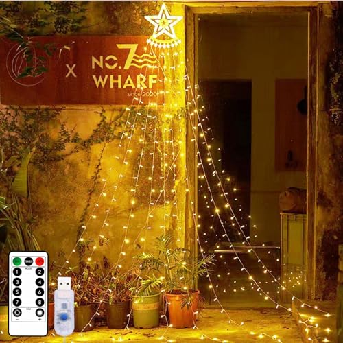Christbaumbeleuchtung mit Sterne, 2M 9 Stränge 198 USB LED Wasserfall Lichterkette Stern mit Fernbedienung, Wasserdicht LED Weihnachtsbeleuchtung Außen, Tannenbaum lichterkette, Vorhänge mit Stern Christbaumbeleuchtung mit Sterne, 2M 9 Stränge 198 USB LED Wasserfall Lichterkette Stern mit Fernbedienung, Wasserdicht LED Weihnachtsbeleuchtung Außen, Tannenbaum lichterkette, Vorhänge mit Stern von GOMETY