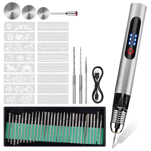 Elektrischer Gravierstift, Bis Zu 18.000 U/min Einstellbar, Kabellos USB Wiederaufladierbar Gravur Werkzeug Kit, Tragbare Gravur Stift Multifunktionswerkzeug für Schmuck Glas Holz Kunststoff Metall von GOMETY
