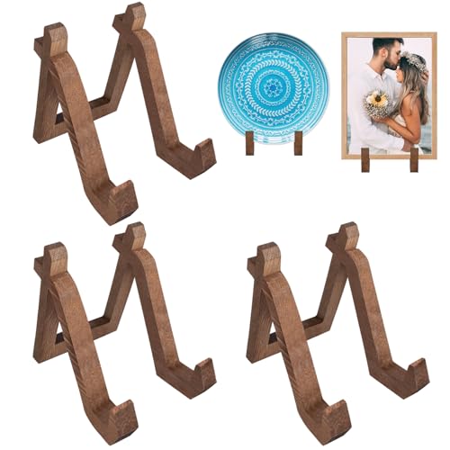 GOMETY 3 Stück Tellerständer zur Aufsteller - 16,5 CM Tellerhalter, Tellerst äNder Holz,Hölzern Teller Ständer, Bilderrahmen Halterung von GOMETY