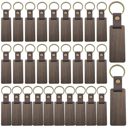 GOMETY 30 Stück Holz Schlüsselanhänger Rohlinge, Schlüsselanhänger, Wooden Keychain Schlüsselring Blanko, Beschriftbar SchlüsselanhäNger RohlingeFür Dekoration, Geschenke, Schlüsselring von GOMETY