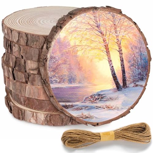 GOMETY 8 Stück Natürliche Holzscheiben, 14-15CM Durchmesser Ca.10MM Dicke DIY Rund Baumscheiben mit Bindfaden, Kiefernholz Astscheiben mit Rinde und Ohne Loch für Kunst Dekoration Untersetzer Holz GOMETY 8 Stück Natürliche Holzscheiben, 14-15CM Durchmesser Ca.10MM Dicke DIY Rund Baumscheiben mit Bindfaden, Kiefernholz Astscheiben mit Rinde und Ohne Loch für Kunst Dekoration Untersetzer Holz von GOMETY