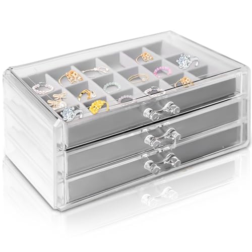 GOMETY Acryl Schmuck Organizer,Schmuckschatulle Acryl Schmuckkästchen mit 3 Schubladen, Ohrring Aufbewahrung Schmuckaufbewahrung Schmuckbox aus Samt für ohrringe Ring Jewellery Organizer GOMETY Acryl Schmuck Organizer,Schmuckschatulle Acryl Schmuckkästchen mit 3 Schubladen, Ohrring Aufbewahrung Schmuckaufbewahrung Schmuckbox aus Samt für ohrringe Ring Jewellery Organizer von GOMETY