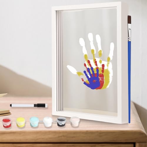 GOMETY DIY Familien Handabdruck Set, Handabdruck set für Paare, Transparent FamilienHandabdruck Baby FotorahmenSet DIY Bastel Bilderrahmen aus Holz Andenken Geschenke, Baby Geschenk von GOMETY